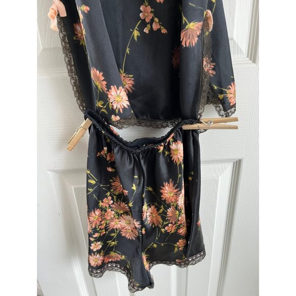 Vtg Saks Fifth Avenue Silk 2 Piece Lingerie Black Pink Green Floral Pattern - Picture 10 of 10